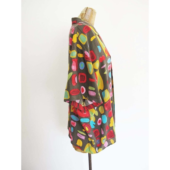 Vintage 90s Floral Shapes Button Up Shirt M L Oversized Baggy - Picture 3 of 5